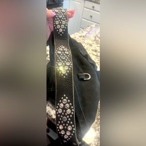 Tylie Malibu Suede Crystal Strap Hobo Handbag